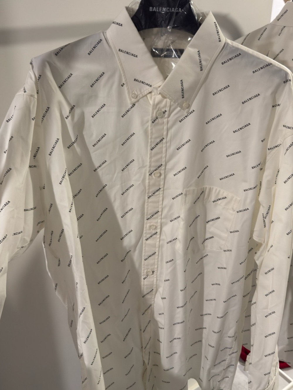 Balenciaga White Shirt with All-Over Black Logo Print